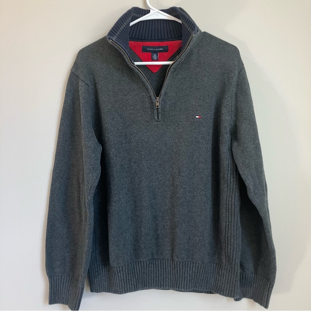 Tommy Hilfiger, Half Zip Sweater, Dark Grey, Size Large